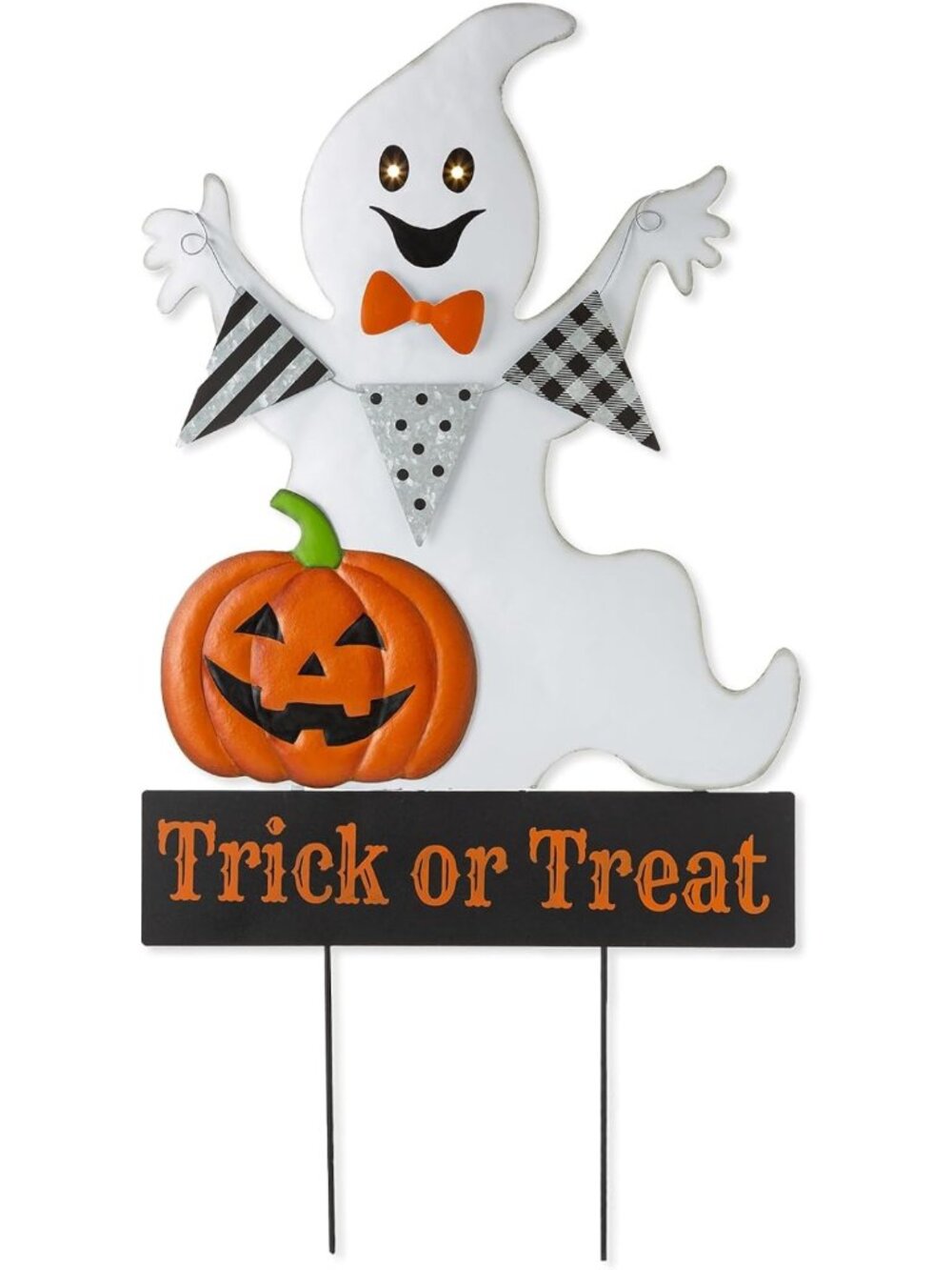 Lighted Halloween Ghost Yard Stake with Timer, Glowing Eyes Outdoor Decor Sign
